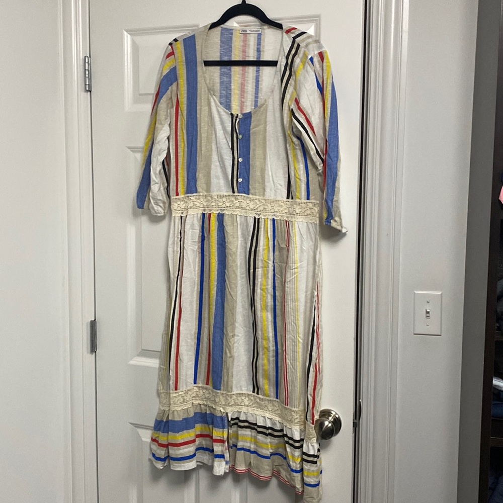 Zara cotton striped beach dress